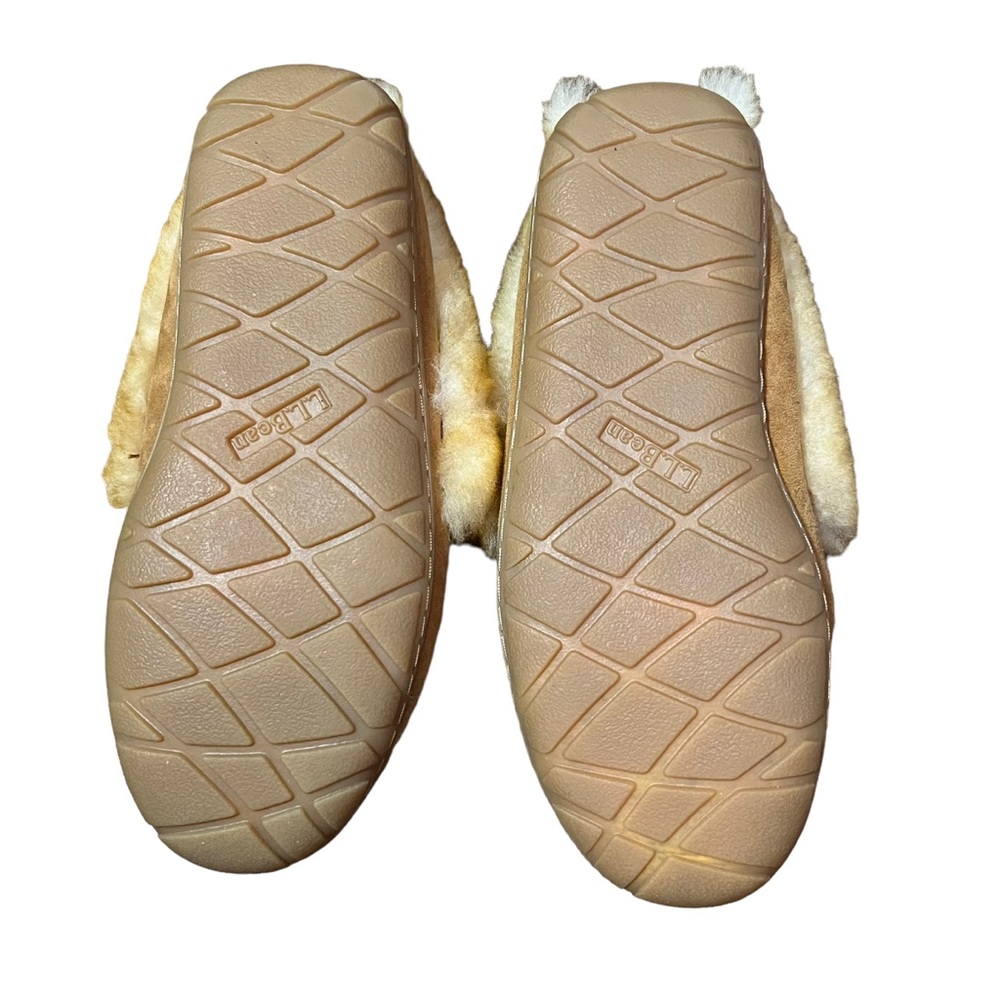 SOLD L.L. Bean Wicked Good Lamb Fur Lined Leather Moccasins Camel Tan Women’s - Picture 9 of 10